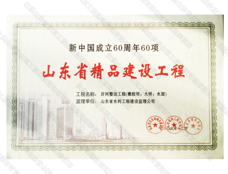 沂河整治工程（橡膠壩；大橋；水面）獲山東省精品建設(shè)工程